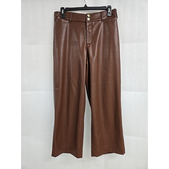 CHICO'S Faux Leather Wide Leg Crop Pants Brown Women’s Size 00/ US 2 READ - Picture 2 of 9
